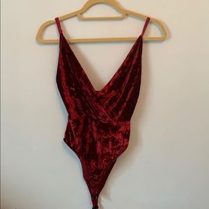 Red Crushed Velvet Bodysuit